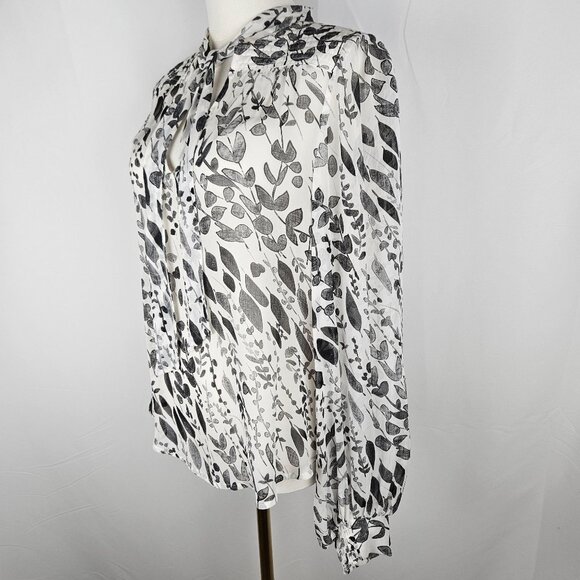Go By Go Silk Blouse Size Small Black & White Silk Tie Neck Luxury Designer - Picture 5 of 10